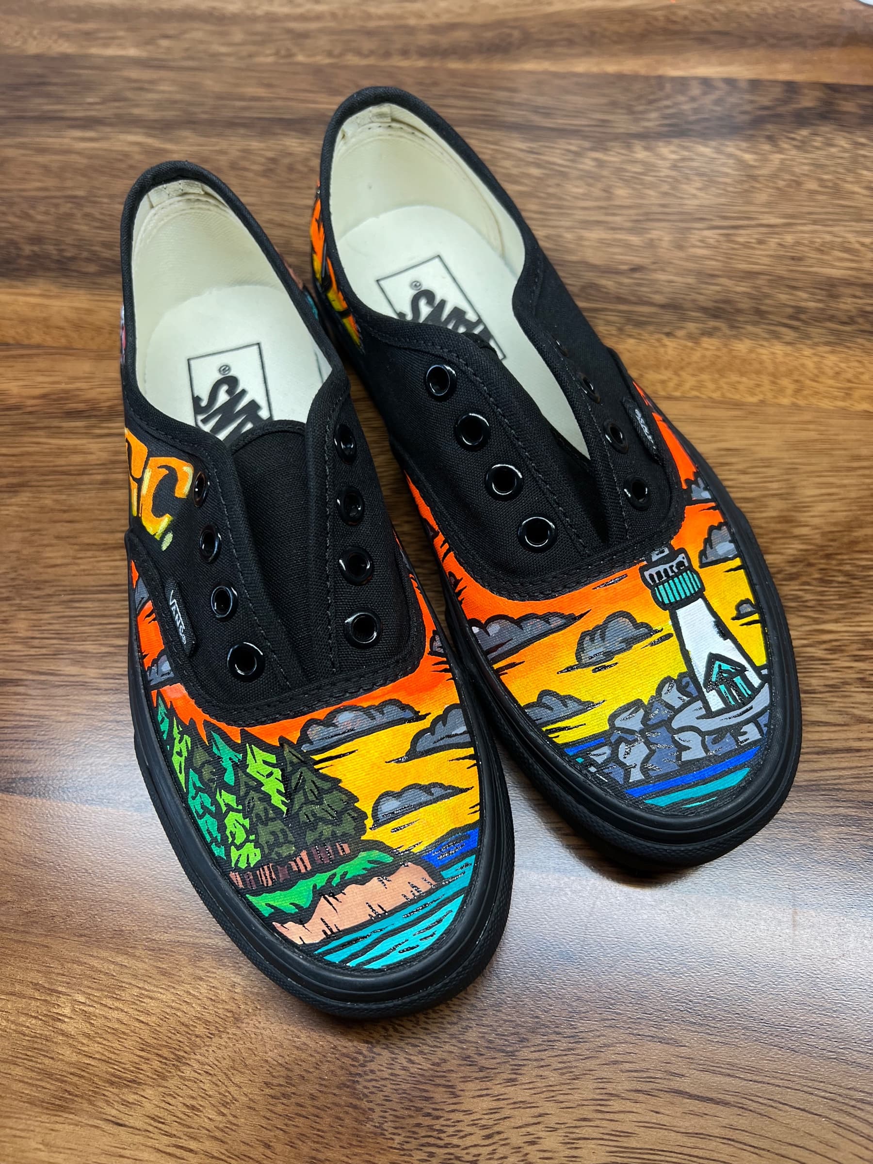 Santa Cruz, CA ocean landscape drawing on Vans Shoes by Jason "Willz" Williams