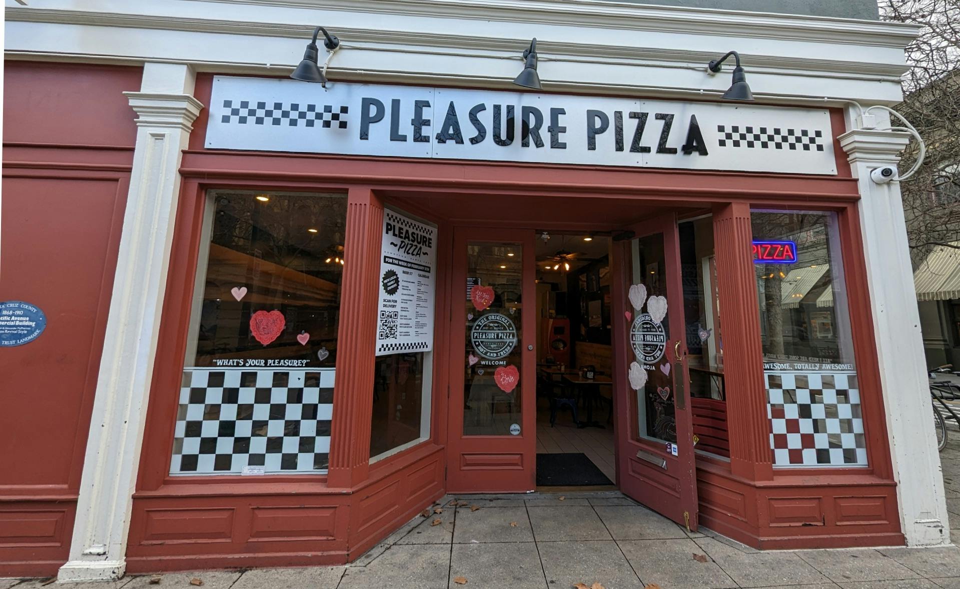 Storefront of Pleasure Pizza in Downtown Santa Cruz