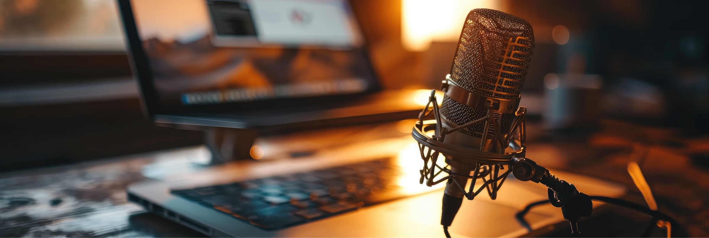 Podcast Studio with microphone and other technology in the background