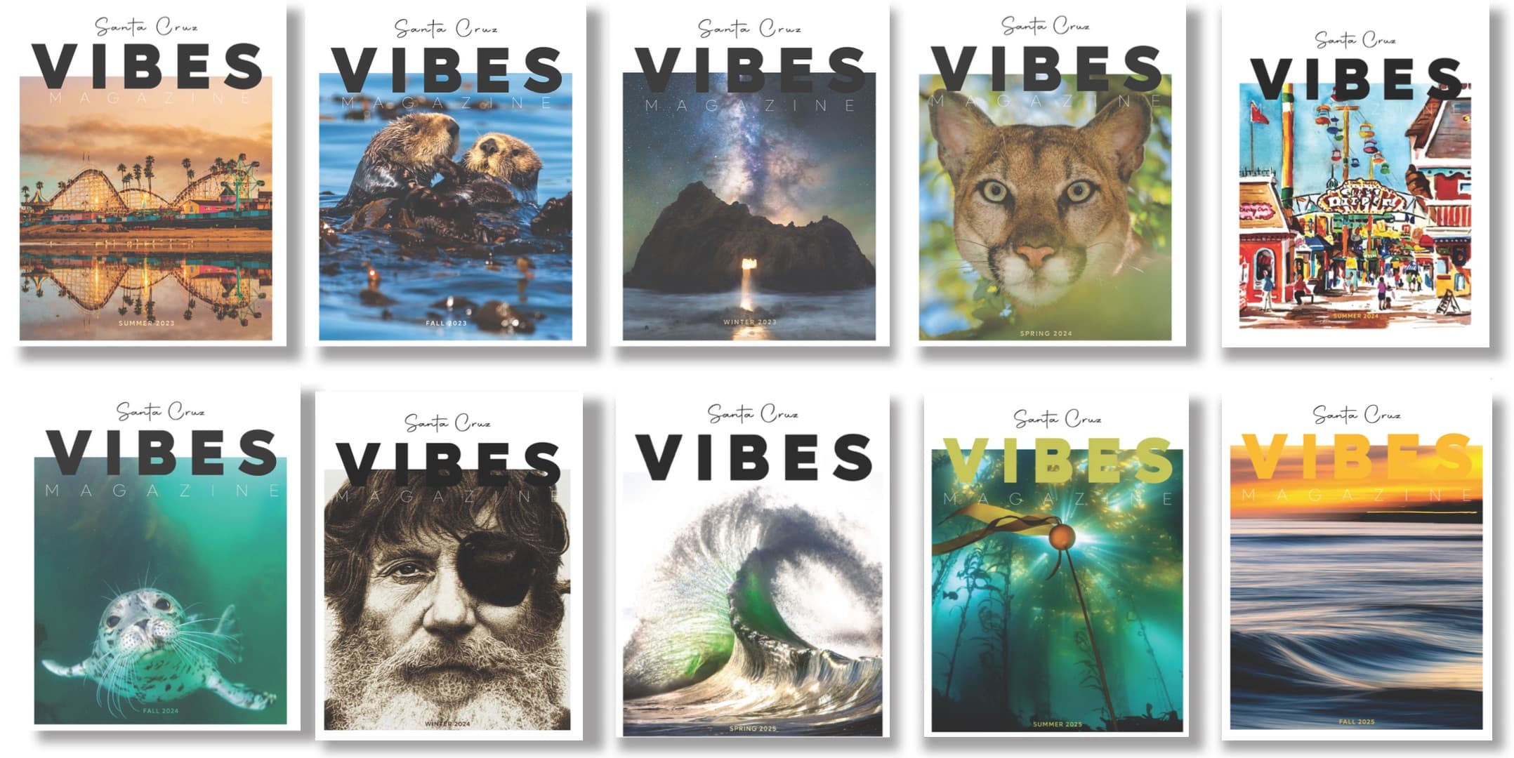 Santa Cruz Vibes Magazine Issues 1-10 covers
